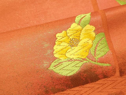 平和屋着物▼西陣 名古屋帯 帯反物 唐織 格子花文 金糸 証紙付き 逸品 未使用 DABE6910zy