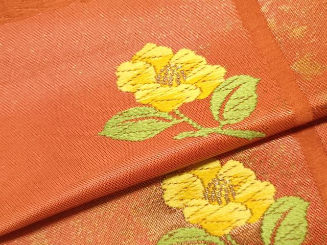 平和屋着物▼西陣 名古屋帯 帯反物 唐織 格子花文 金糸 証紙付き 逸品 未使用 DABE6910zy