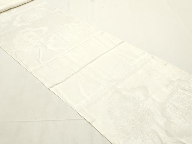 平和屋着物▼長襦袢　解き反物　着尺　草花地紋　生成り色　逸品　DABE6934zy