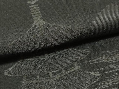 平和屋着物▼西陣　名古屋帯　黒反物　帯反物　風景地紋　証紙付き　逸品　未使用　DABE6944zy