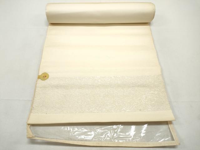 平和屋着物▼西陣　田中義織物謹製　名古屋帯　帯反物　刺繍　草花文　金銀彩　証紙付き　逸品　未使用　DABE6952zy