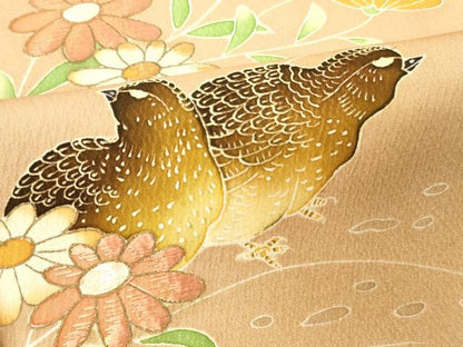 平和屋着物■訪問着 刺繍 群鳥花文 暈し染め 金彩 正絹 逸品 DABE6964zy