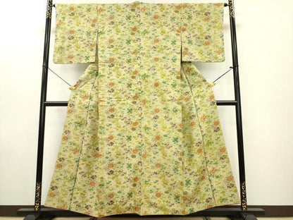 平和屋着物■上質な小紋 紬地 型染め 草花文 正絹 逸品 DABE6969zy