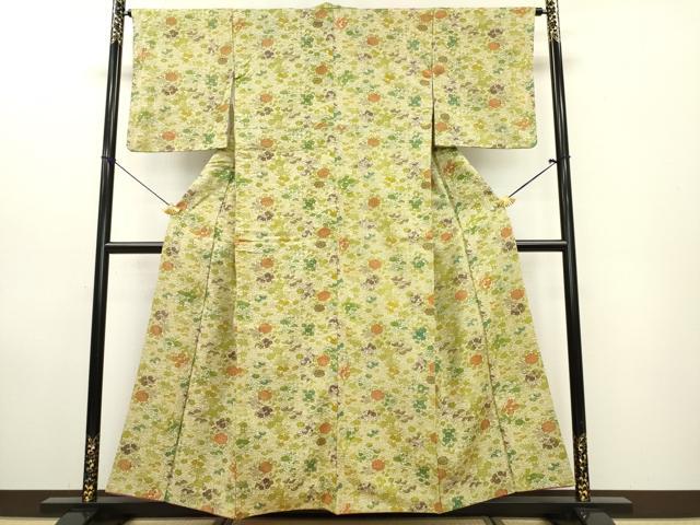 平和屋着物■上質な小紋 紬地 型染め 草花文 正絹 逸品 DABE6969zy