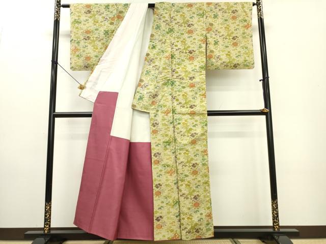 平和屋着物■上質な小紋 紬地 型染め 草花文 正絹 逸品 DABE6969zy