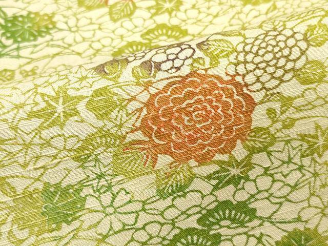 平和屋着物■上質な小紋 紬地 型染め 草花文 正絹 逸品 DABE6969zy