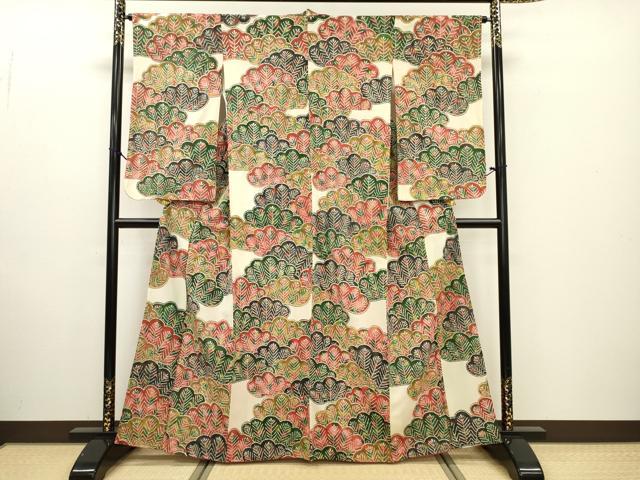 平和屋着物■上質な小紋 型染め 松葉文 鬼しぼ縮緬 正絹 逸品 DABE6978zy