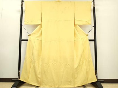 平和屋着物■上質な色無地 陶器地紋 花葉色 正絹 逸品 DABE6981zy