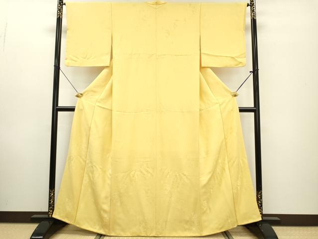 平和屋着物■上質な色無地 陶器地紋 花葉色 正絹 逸品 DABE6981zy
