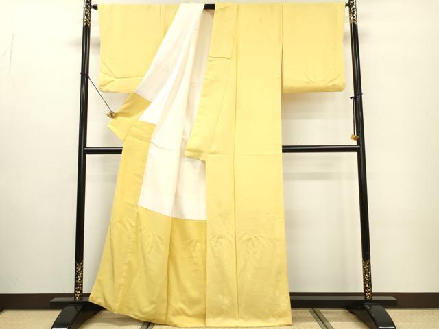 平和屋着物■上質な色無地 陶器地紋 花葉色 正絹 逸品 DABE6981zy