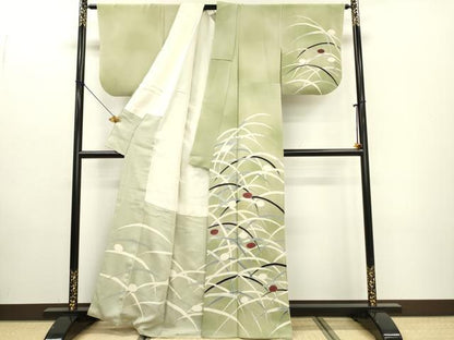 平和屋着物■訪問着 草花文 暈し染め 銀彩 鬼しぼ縮緬 正絹 逸品 DABE6984zy