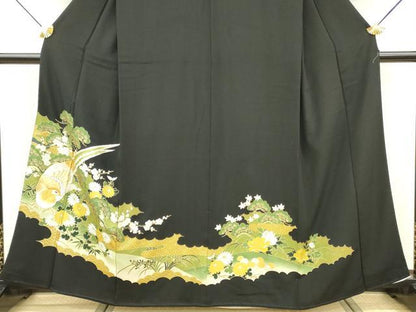 平和屋着物■豪華黒留袖 刺繍 尾長鳥草花文 金彩 正絹 逸品 DABE6986zy