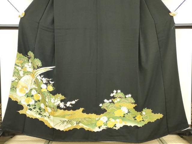 平和屋着物■豪華黒留袖 刺繍 尾長鳥草花文 金彩 正絹 逸品 DABE6986zy