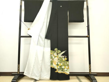 平和屋着物■豪華黒留袖 刺繍 尾長鳥草花文 金彩 正絹 逸品 DABE6986zy