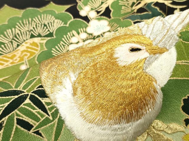平和屋着物■豪華黒留袖 刺繍 尾長鳥草花文 金彩 正絹 逸品 DABE6986zy
