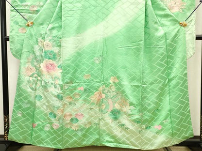 平和屋着物■豪華振袖 総刺繍 花車文 暈し染め 銀糸 正絹 逸品 DABE6996zy