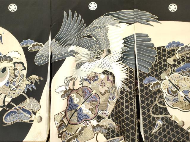 平和屋着物[]お宮参り　男の子　祝着　産着　初着　のしめ　鷹　鷲　打ち出の小槌　色紙重ね松文　金彩　逸品　DABE7001ma
