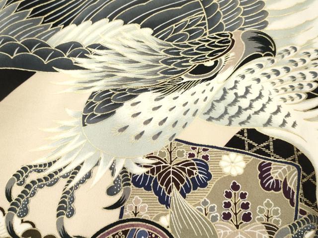 平和屋着物[]お宮参り　男の子　祝着　産着　初着　のしめ　鷹　鷲　打ち出の小槌　色紙重ね松文　金彩　逸品　DABE7001ma