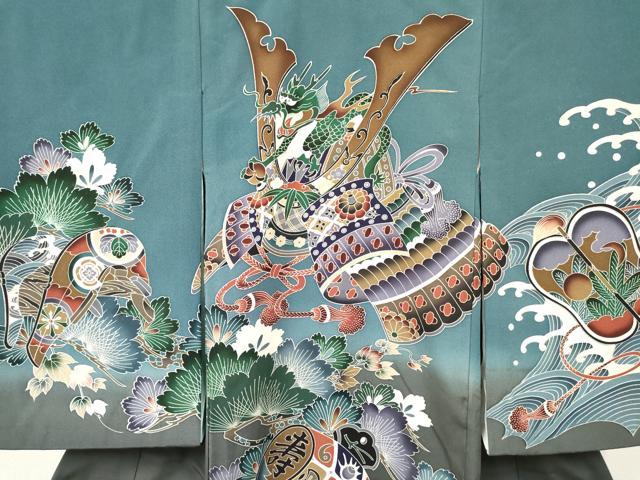 平和屋着物[]お宮参り　男の子　祝着　産着　初着　のしめ　龍　兜　立波松文　暈し染め　逸品　DABE7003ma