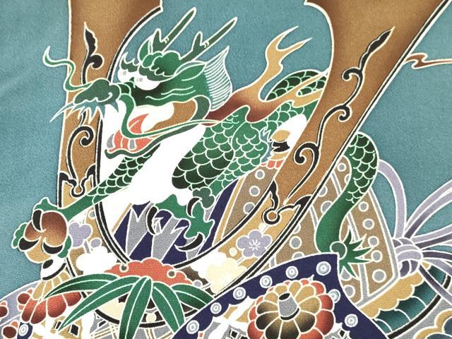 平和屋着物[]お宮参り　男の子　祝着　産着　初着　のしめ　龍　兜　立波松文　暈し染め　逸品　DABE7003ma