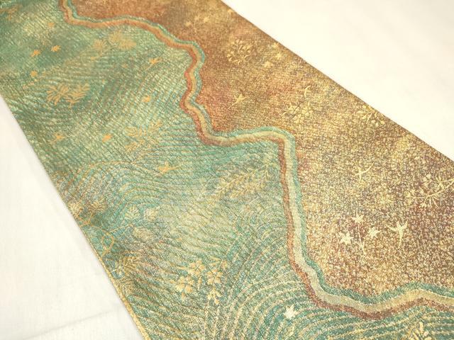 平和屋着物[]女の子 子供 佐賀錦 全通柄袋帯 立波花鳥文 金糸 逸品 DABE7009ma
