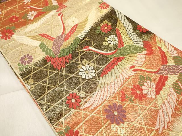 平和屋着物[]女の子　子供　佐賀錦　全通柄袋帯　飛鶴花文　金糸　逸品　DABE7012ma
