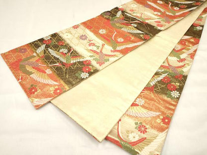 平和屋着物[]女の子　子供　佐賀錦　全通柄袋帯　飛鶴花文　金糸　逸品　DABE7012ma