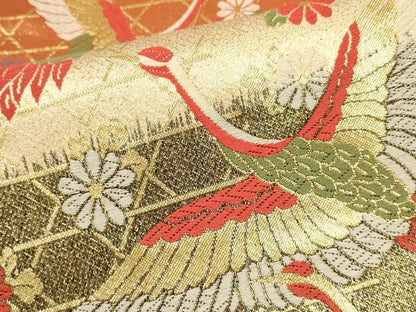 平和屋着物[]女の子　子供　佐賀錦　全通柄袋帯　飛鶴花文　金糸　逸品　DABE7012ma