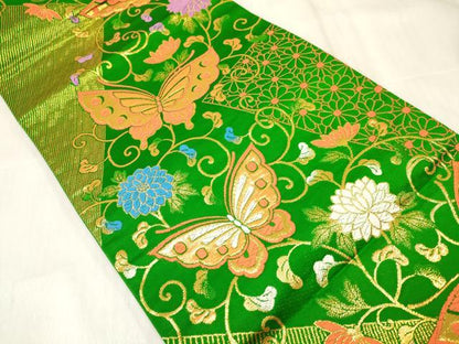 平和屋着物[]女の子 子供 全通柄袋帯 花蝶唐草文 金糸 逸品 DABE7013ma