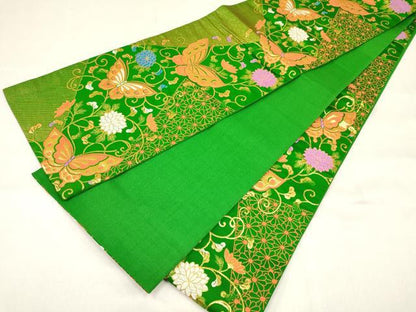 平和屋着物[]女の子　子供　全通柄袋帯　花蝶唐草文　金糸　逸品　DABE7013ma