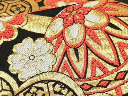 平和屋着物[]女の子　子供　全通柄袋帯　鞠花文　黒地　DABE7014ma