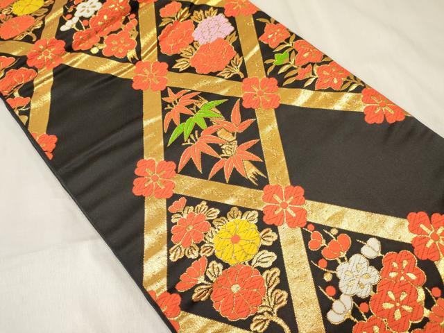 平和屋着物[]女の子　子供　全通柄袋帯　松竹梅　黒地　金糸　逸品　DABE7016ma