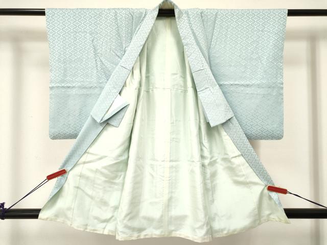 平和屋着物[]七五三　男の子　祝着(薄雲鼠色)・羽織(薄花色)・行灯袴セット　七宝花地紋　逸品　DABE7021ma