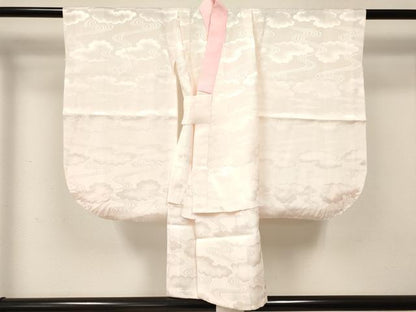 平和屋着物[]七五三　女の子　３歳　祝着　三つ身　長襦袢(袷・半衿刺繍)・被布セット　刺繍　絞り　花車文　金彩　逸品　DABE7023ma
