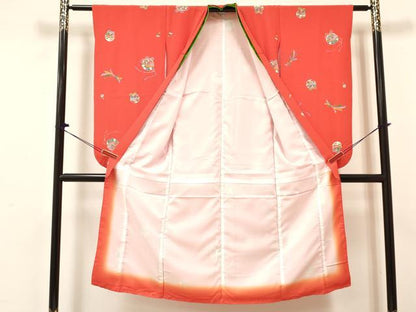 平和屋着物[]七五三　女の子　７歳　祝着　四つ身　襦袢(無双仕立て)セット　束ね熨斗鈴花文　逸品　DABE7027ma