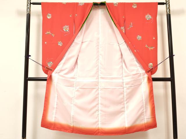平和屋着物[]七五三　女の子　７歳　祝着　四つ身　襦袢(無双仕立て)セット　束ね熨斗鈴花文　逸品　DABE7027ma
