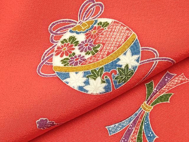 平和屋着物[]七五三　女の子　７歳　祝着　四つ身　襦袢(無双仕立て)セット　束ね熨斗鈴花文　逸品　DABE7027ma
