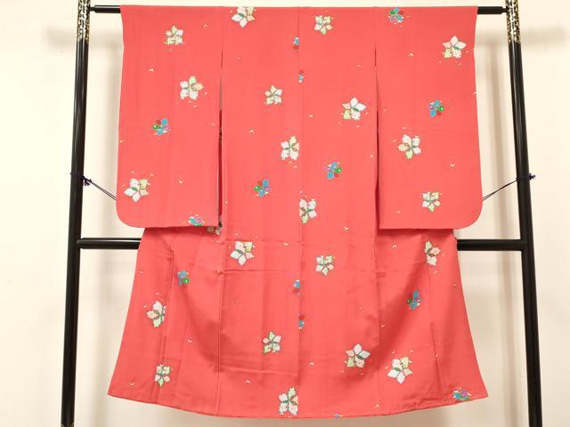 平和屋着物[]七五三　女の子　７歳　祝着　四つ身　襦袢(無双仕立て)セット　花蝶文　金彩　逸品　DABE7028ma