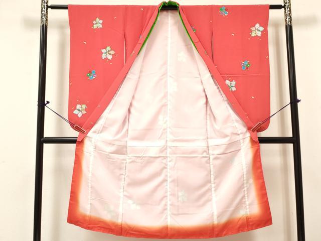 平和屋着物[]七五三　女の子　７歳　祝着　四つ身　襦袢(無双仕立て)セット　花蝶文　金彩　逸品　DABE7028ma