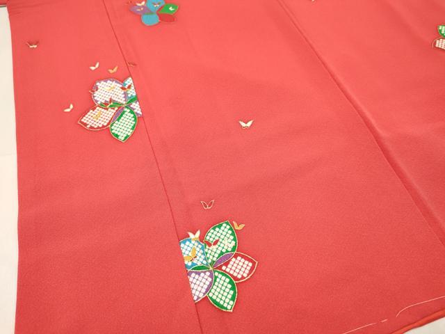 平和屋着物[]七五三　女の子　７歳　祝着　四つ身　襦袢(無双仕立て)セット　花蝶文　金彩　逸品　DABE7028ma