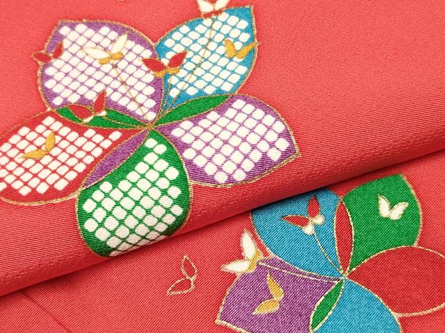 平和屋着物[]七五三　女の子　７歳　祝着　四つ身　襦袢(無双仕立て)セット　花蝶文　金彩　逸品　DABE7028ma