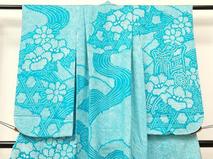平和屋着物[]七五三　女の子　７歳　祝着　四つ身　長襦袢(無双仕立て・半衿刺繍)セット　総絞り　御所車花文　逸品　DABE7030ma