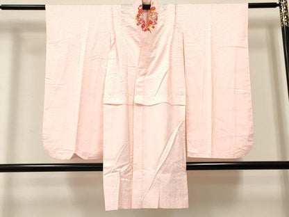 平和屋着物[]七五三 女の子 ７歳 祝着 四つ身 長襦袢(無双仕立て・半衿刺繍)セット 総絞り 御所車花文 逸品 DABE7030ma