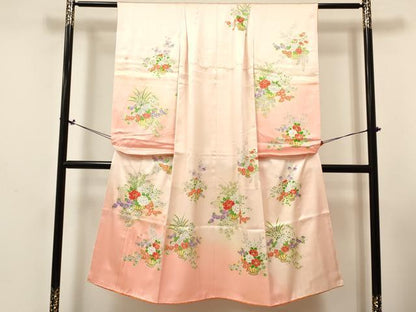 平和屋着物[]七五三　女の子　７歳　祝着　四つ身　長襦袢(袷・半衿刺繍)セット　花籠文　暈し染め　金糸　逸品　DABE7031ma