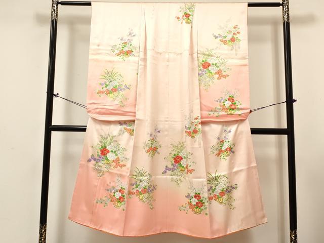 平和屋着物[]七五三　女の子　７歳　祝着　四つ身　長襦袢(袷・半衿刺繍)セット　花籠文　暈し染め　金糸　逸品　DABE7031ma
