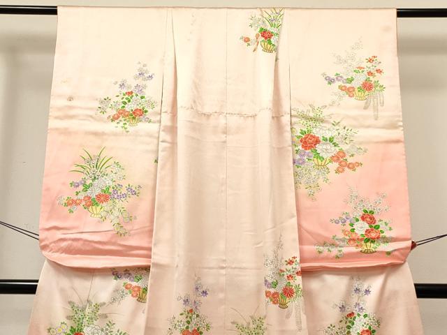 平和屋着物[]七五三　女の子　７歳　祝着　四つ身　長襦袢(袷・半衿刺繍)セット　花籠文　暈し染め　金糸　逸品　DABE7031ma