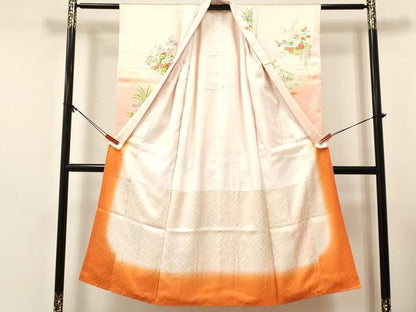平和屋着物[]七五三　女の子　７歳　祝着　四つ身　長襦袢(袷・半衿刺繍)セット　花籠文　暈し染め　金糸　逸品　DABE7031ma