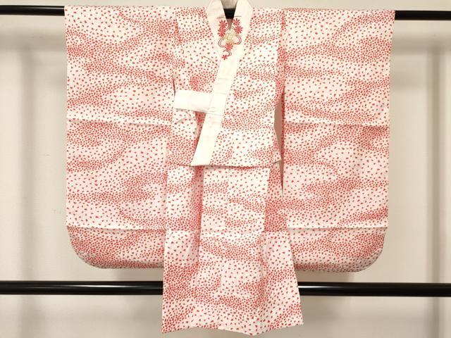 平和屋着物[]七五三　女の子　７歳　祝着　四つ身　長襦袢(袷・半衿刺繍)セット　花籠文　暈し染め　金糸　逸品　DABE7031ma