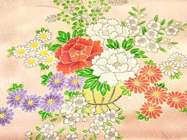 平和屋着物[]七五三　女の子　７歳　祝着　四つ身　長襦袢(袷・半衿刺繍)セット　花籠文　暈し染め　金糸　逸品　DABE7031ma