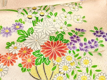 平和屋着物[]七五三　女の子　７歳　祝着　四つ身　長襦袢(袷・半衿刺繍)セット　花籠文　暈し染め　金糸　逸品　DABE7031ma